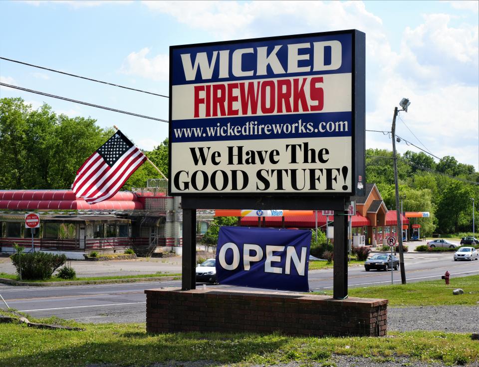 A fireworks store on Route 209 in Middle Smithfield, Pa., is seen on June 7, 2024. "Consumer fireworks" are legal to purchase in Pennsylvania for those over 18, but New Jersey residents may not bring them back home.