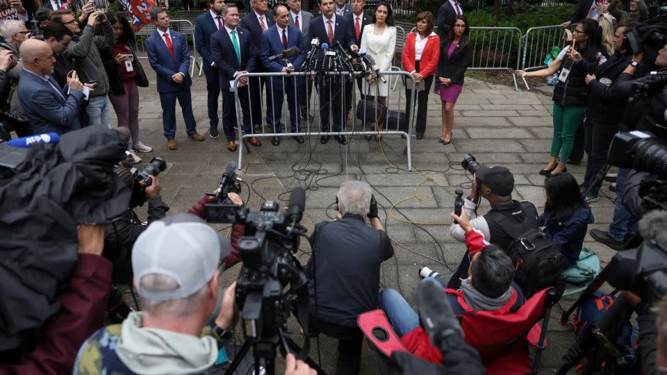 U.S. Representative Matt Gaetz (R-FL) speaks during a press conference after attending the trial of former U.S. President Donald Trump for allegedly covering up hush money payments linked to extramarital affair with Stormy Daniels, at Manhattan Criminal Court in New York City, U.S., May 16, 2024. - Andrew Kelly/Reuters