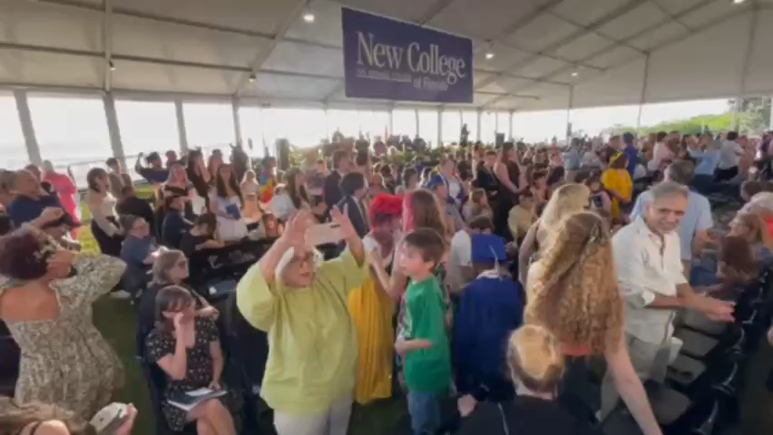 Students disrupt the speech of New College commencement speaker Dr. Scott Atlas, who served as a special COVID advisor to the Trump administration.