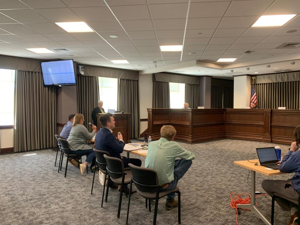 Donna Trunk takes the stand during the March 13 Board of Adjustment meeting on the Big Sandy Mush LLC landing strip.