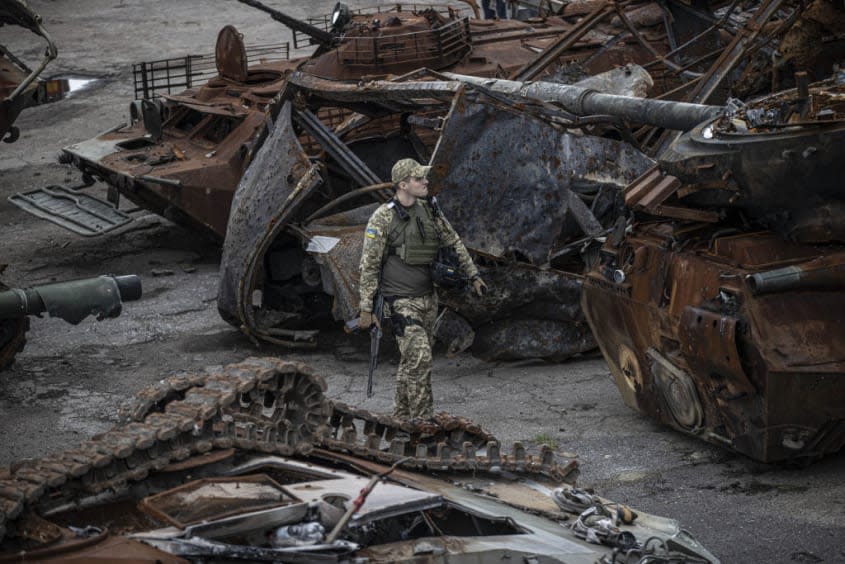 Destroyed Russian tanks in Lyman, Ukraine