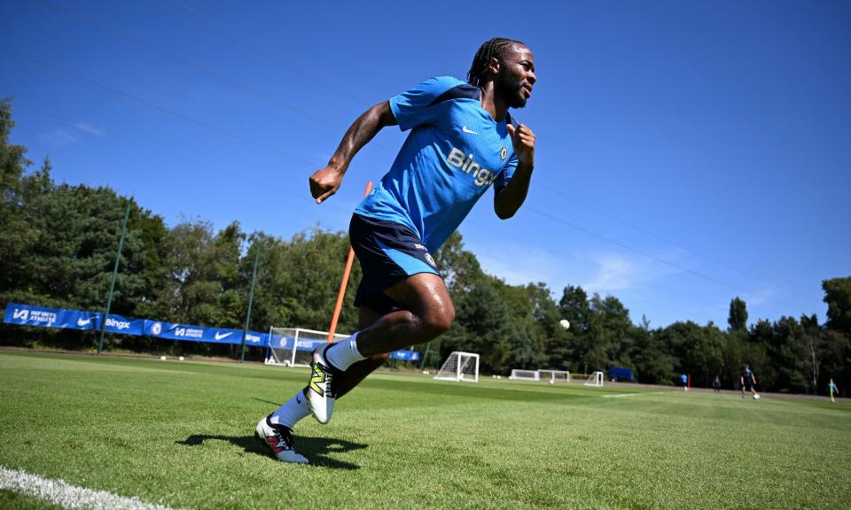 <span>Raheem Sterling was left out of Chelsea’s squad for their first Premier League match against Manchester City and fears he will leave the club.</span><span>Photograph: Darren Walsh/Chelsea FC/Getty</span>