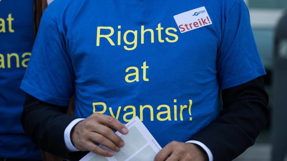 2018 streikten die Ryanair-Piloten - wie hier am Flughafen in Frankfurt. Foto: Andreas Arnold