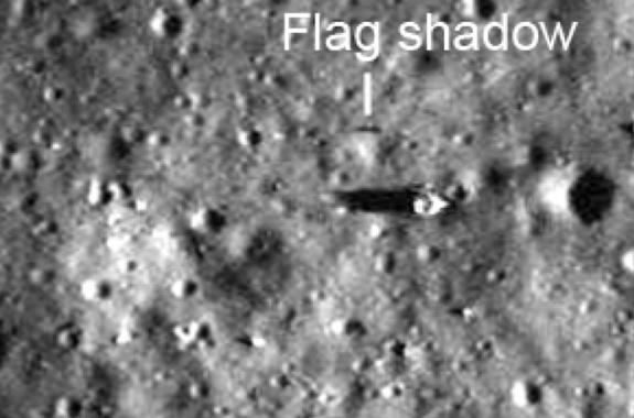 Detail from an Apollo 17 photo showing the deployed American flag and its shadow. The photo was taken Dec. 11, 1972.