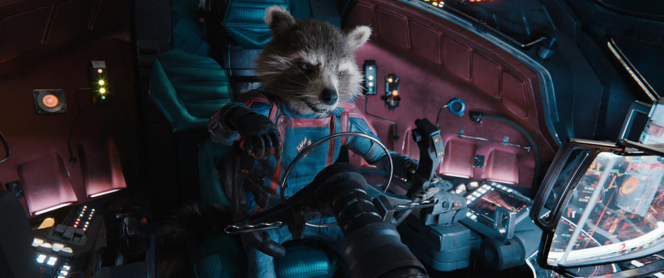 Rocket (voiced by Bradley Cooper) in Guardians of the Galaxy Vol. 3. (Still: Marvel Studios)