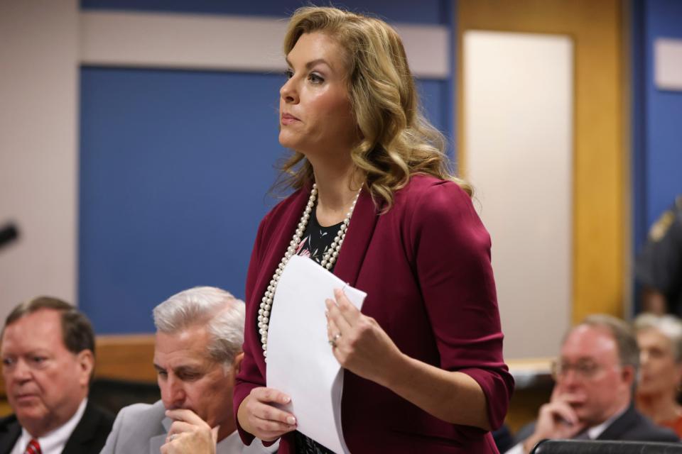 Ashleigh Merchant, attorney for Donald Trump co-defendant Michael Roman speaks during a hearing to determine if DA Fani Willis and Special Prosecutor Nathan Wade should be disqualified from the Georgia election interference case for allegedly lying about a personal relationship.