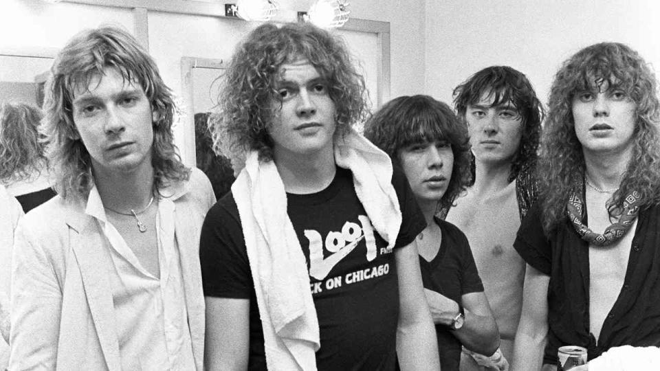 Def Leppard in a backstage dressing rtom in 1981