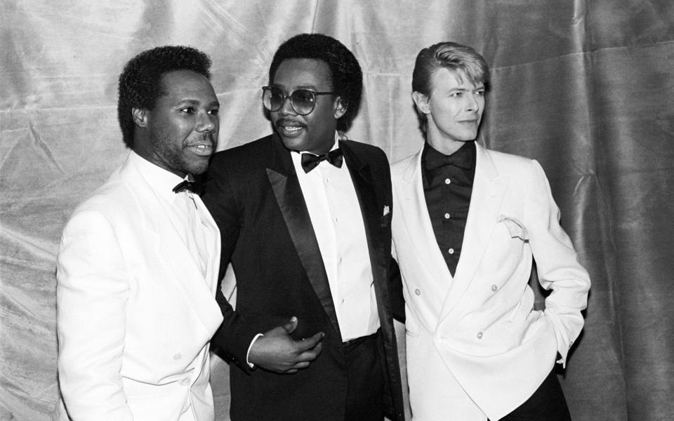 Nile Rodgers with Bernard Edwards and David Bowie in the early 1980s - Redferns