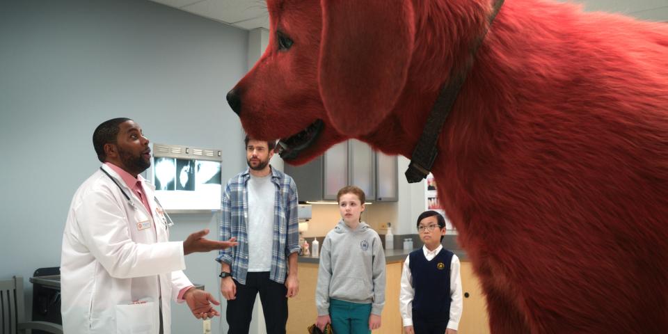 "Clifford the Big Red Dog" (Nov. 10, theaters and Paramount+): Kenan Thompson (far left, with Jack Whitehall, Darby Camp and Izaac Wang) is a veterinarian who doesn't know what to do with a giant 10-foot pooch in the family comedy.