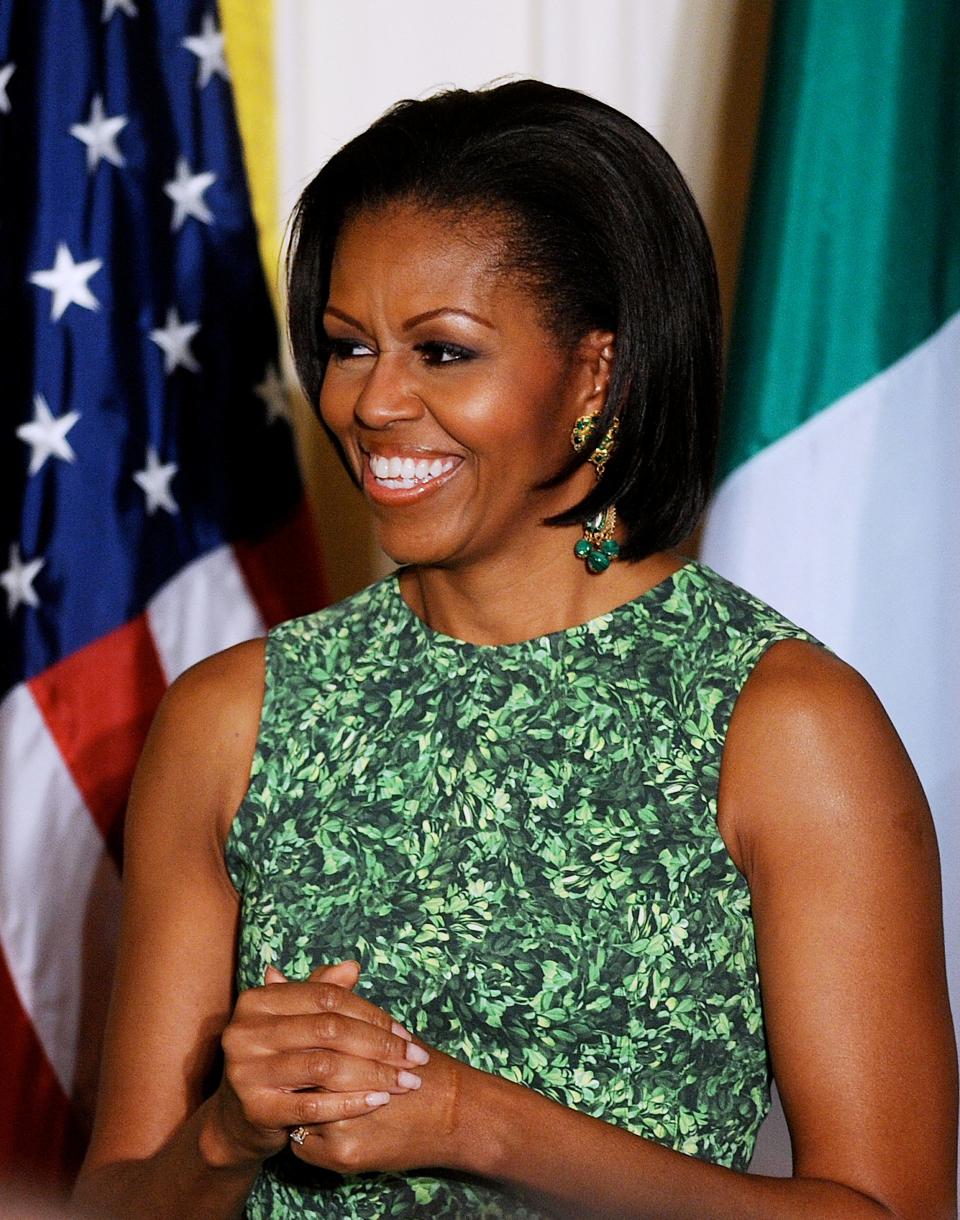 Michelle Obama wears a green dress for St. Patrick's Day at the White House in 2011.