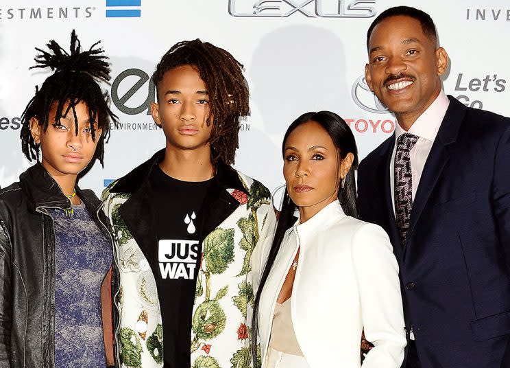 Willow Smith, Jaden Smith, Jada Pinkett Smith and Will Smith attend the 26th annual EMA Awards at Warner Bros. Studios.