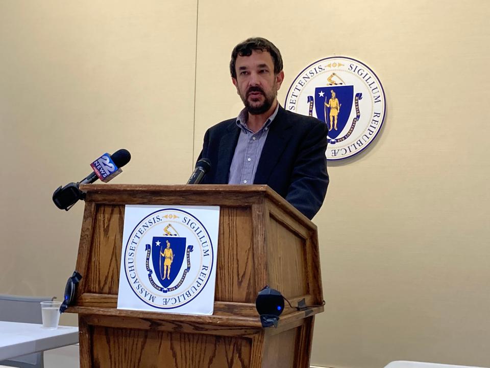 Winton Pitcoff presents the Massachusetts Farmland Action Plan 2023-2025 to legislators Jan. 10.