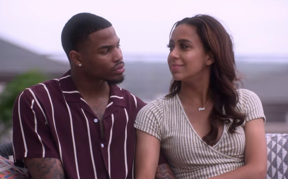 Zay Wilson and Rae Williams looking at each other during episode one of "The Ultimatum"