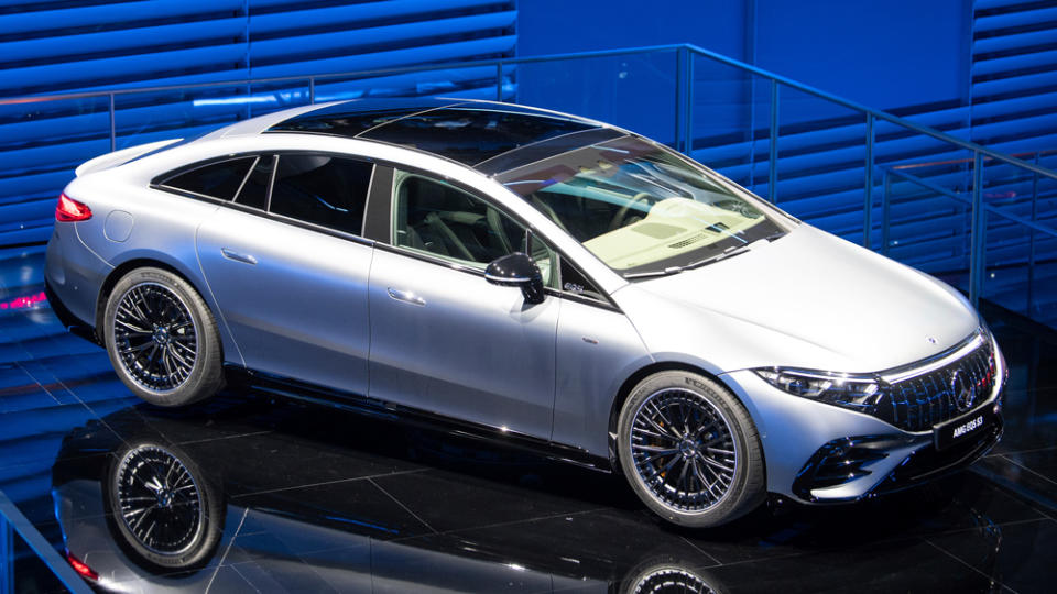 The new battery-powered Mercedes-AMG EQS 53 introduced at the 2021 IAA Mobility show in Munich - Credit: Photo by Sven Hoppe/picture-alliance/dpa/AP Images.