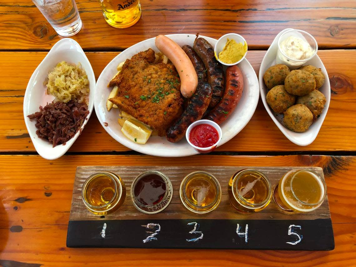 The Oktoberfest sampler ($40) lets customers taste some menu highlights at Kathrin’s Biergarten.