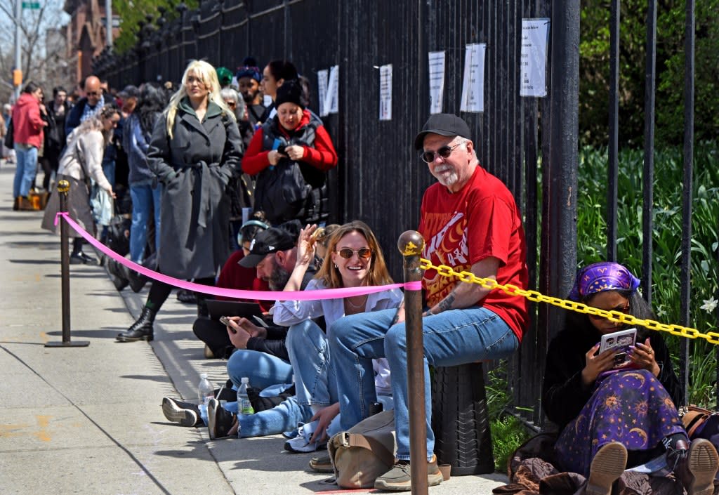 People waiting in line to enter Green-Wood Cemetery for the solar eclipse viewing party. Gregory P. Mango