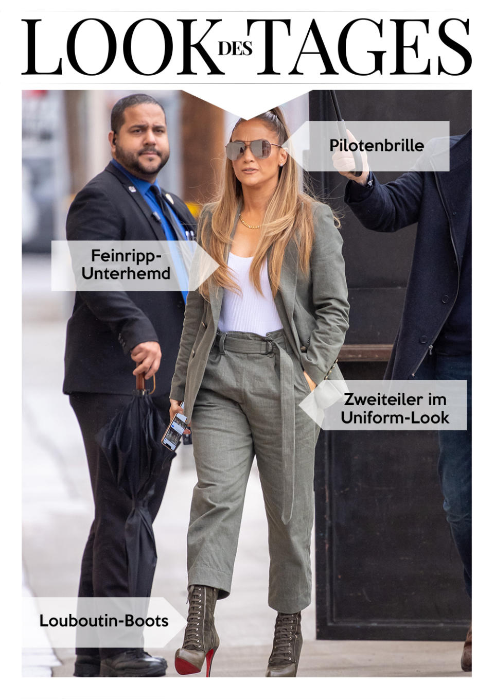 In diesem Zweiteiler rockt Sängerin und Schauspielerin Jennifer Lopez den Military Chic. (Bild: Splash News)