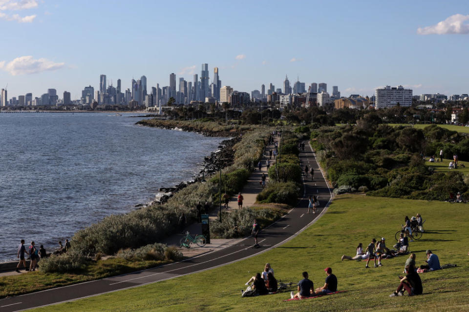 A general view of the city of Melbourne from Elwood Beach in Melbourne, Australia. 