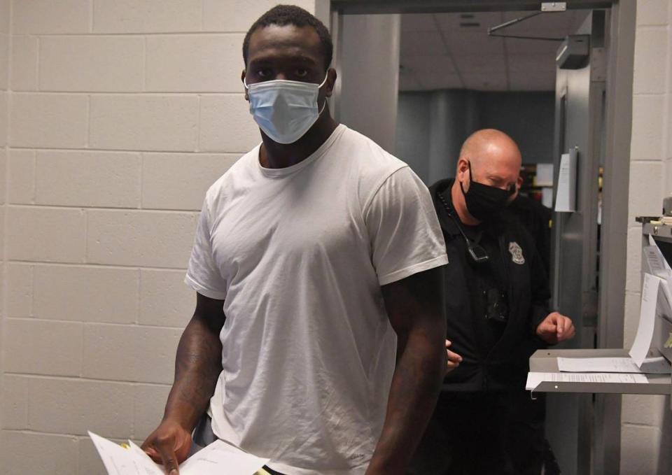 Kansas City Chiefs linebacker Willie Gay appears at his arraignment Thursday afternoon at the Johnson County Sheriff’s Office Central Booking facility in Olathe. The Kansas City Chiefs said they are aware second-year linebacker Willie Gay was arrested late Wednesday in Overland Park and charged with criminal damage to property, but they are providing no further comment. The same goes for his playing status Sunday, when the Chiefs face the Buffalo Bills in the AFC Divisional Round of the playoffs.