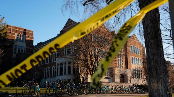 PHOTO: Police tape surrounds the Michigan State University Union on Feb.14, 2023 in East Lansing, Mich. (Ryan Garza/USA TODAY Network, FILE)