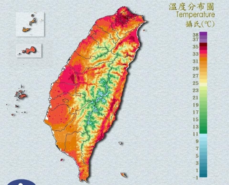 全台熱成「夯番薯」。（翻攝自中央氣象署官網）