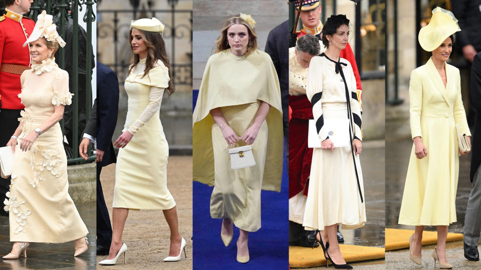 Julie Bishop, Queen Rania of Jordan, Finnegan Biden, Rose Hanbury, and Pippa Middleton arrive at Westminster Abbey for the Coronation of King Charles III and Queen Camilla on May 06, 2023 in London, England. 