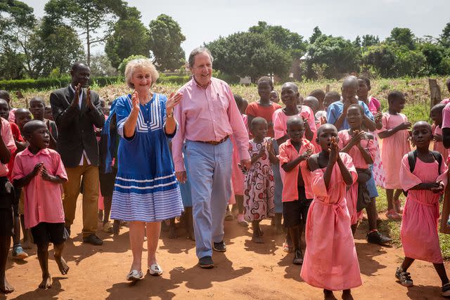 <p>Sue Macpherson</p> Claire and Alex van Straubenzee at Makota Primary School, Uganda, in March 2024
