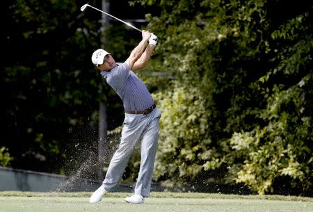 Sep 24, 2017; Atlanta, GA, USA; Kevin Kisner plays his shot from the second teeduring the final round of the Tour Championship golf tournament at East Lake Golf Club. Mandatory Credit: Brett Davis-USA TODAY Sports