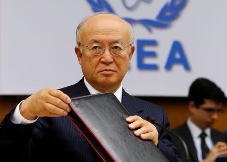 International Atomic Energy Agency (IAEA) Director General Yukiya Amano prepares for a board of governors meeting at the IAEA headquarters in Vienna, Austria June 6, 2016. REUTERS/Heinz-Peter Bader