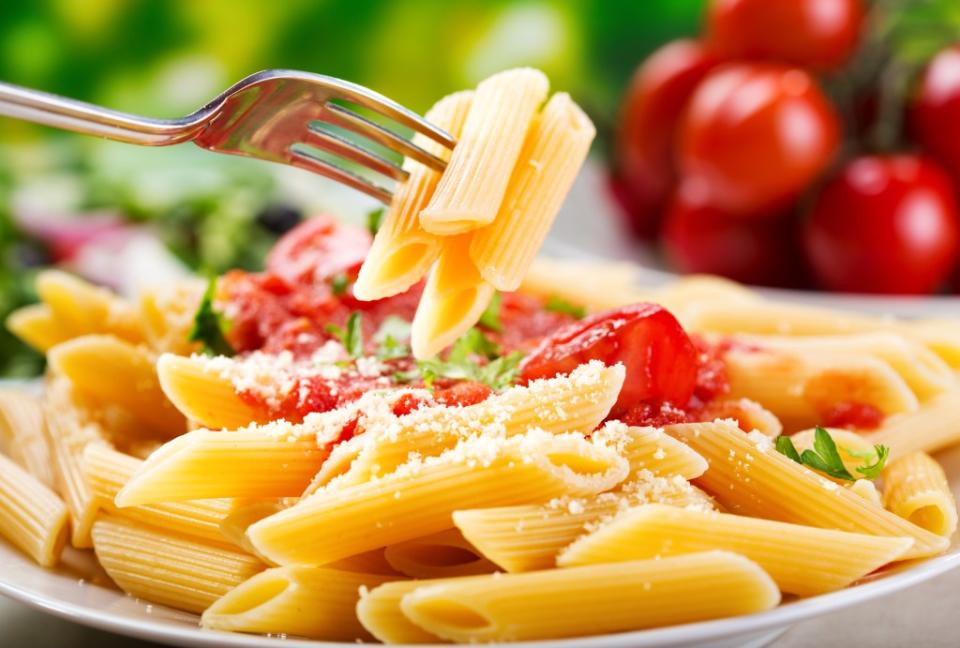 The recommended serving size for pasta is 2 ounces of uncooked pasta, which is equivalent to 1 cup of cooked pasta, according to Barilla, the world’s largest pasta producer. Nitr – stock.adobe.com