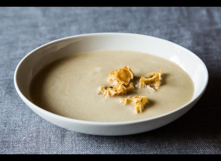 <a href="http://food52.com/recipes/16451-roasted-garlic-soup-with-olive-croutons">Get the recipe on Food52.</a> This soup is extremely flavorful and complex despite its relative simplicity. The crème fraîche adds a great creaminess and the poached egg added both heft and more flavor.<em> Photo by James Ransom</em>