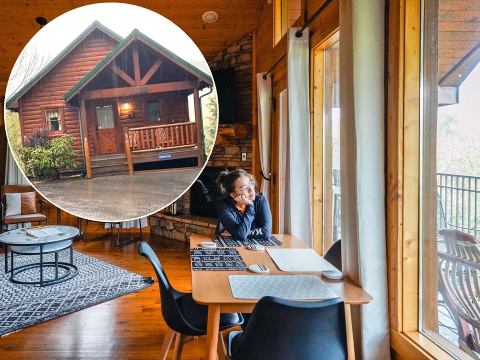 The author spends her first night in a cozy cabin she found on Airbnb.