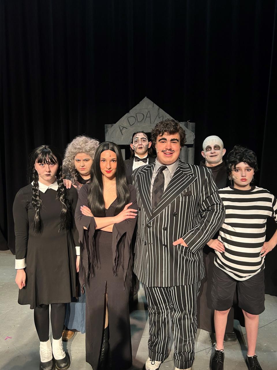 The cast of "The Addams Family" at Clarkstown High School North includes: Zach Degen (Gomez), Zoe Abrams (Morticia), Aster Barry (Wednesday), Natalie Berkowitz (Grandma), Elkin Frank (Lurch) Dylan Marvin (Fester) and Gianna Maltbie (Pugsley). Performances at 7 p.m., March 21, 22; 2 and 7 p.m., March 23