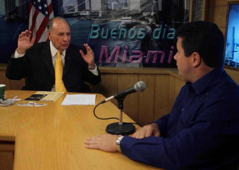 Tomas Garcia Fuste when he was executive vice president of Tele Miami, during an interview with Representative Julio Robaina, Mr. Fuste was organizing a caravan of citizens to Tallahasee to protest to the legislature about the rate increases in hurricane insurance. Roberto koltun/El Nuevo herald