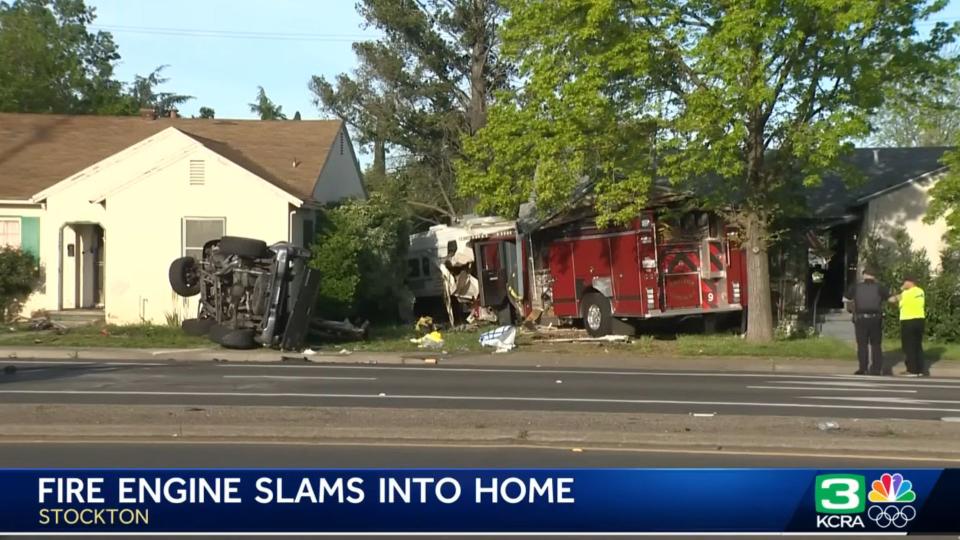 Fire Engine Crashes Into California House