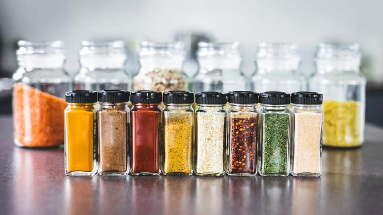 Assorted spices on counter