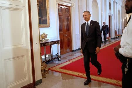 U.S. President Barack Obama arrives to award National Medals of Science and National Medals of Technology and Innovation to honorees at the White House in Washington, U.S. May 19, 2016. REUTERS/Jonathan Ernst