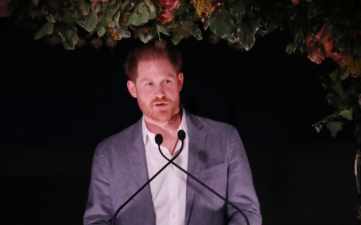 The Duke of Sussex makes a speech as Sentebale hold an event in London - Getty Images Europe