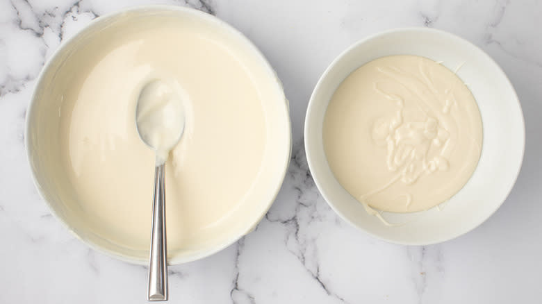 melted white chocolate in bowls