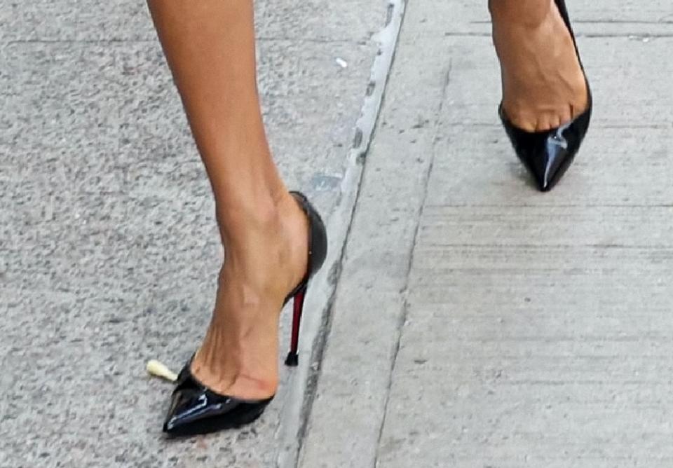 A closer look at the Christian Louboutin pumps worn by Nicole Ari Parker on the "And Just Like That" set in New York City