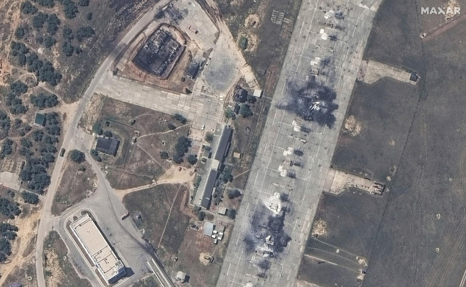Ukraine Drone Attack On Airbase In Crimea (Maxar Technologies via AP / AP)