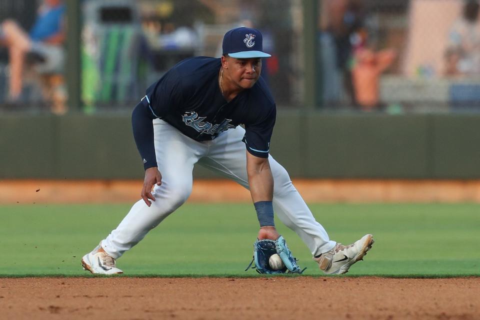 Hooks second baseman J.C. Correa fields a ball during a homestand against the Sod Poodles at Whataburger Field on Thursday, June 22, 2023.