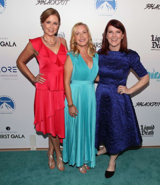 BEVERLY HILLS, CALIFORNIA - SEPTEMBER 28: (L-R) Jenna Fischer, Angela Kinsey and Kate Flannery attend Thirst Project's 10th Annual Thirst Gala a The Beverly Hilton Hotel on <a href="https://parade.com/living/september-holidays-observances" rel="nofollow noopener" target="_blank" data-ylk="slk:September;elm:context_link;itc:0;sec:content-canvas" class="link ">September</a> 28, 2019, in Beverly Hills, California. (Photo by David Livingston/Getty Images)<p><a href="https://www.gettyimages.com/detail/1177787862" rel="nofollow noopener" target="_blank" data-ylk="slk:David Livingston/Getty Images;elm:context_link;itc:0;sec:content-canvas" class="link ">David Livingston/Getty Images</a></p>