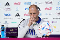 Head coach Gregg Berhalter of the United States attends a press conference on the eve of the group B World Cup soccer match between Iran and the United States in Doha, Qatar, Monday, Nov. 28, 2022. (AP Photo/Ashley Landis)