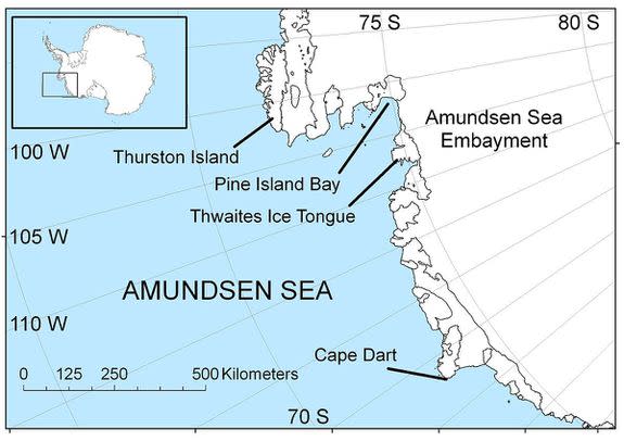 The Amundsen Sea sector in the West Antarctic ice sheet is small, but according to NASA, contains enough ice to raise global sea levels by four feet.