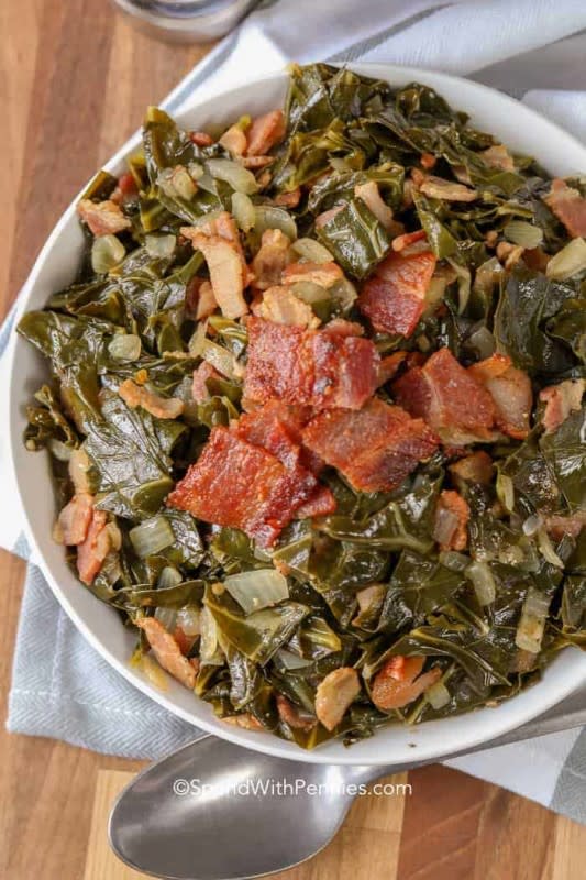 <p>Spend With Pennies</p><p>Classic slow-cooked collard greens are the perfect retro Southern-inspired side dish. </p><p><strong>Get the recipe: </strong><a href="https://www.spendwithpennies.com/collard-greens/" rel="nofollow noopener" target="_blank" data-ylk="slk:Collard Greens;elm:context_link;itc:0;sec:content-canvas" class="link rapid-noclick-resp"><strong>Collard Greens</strong></a></p>