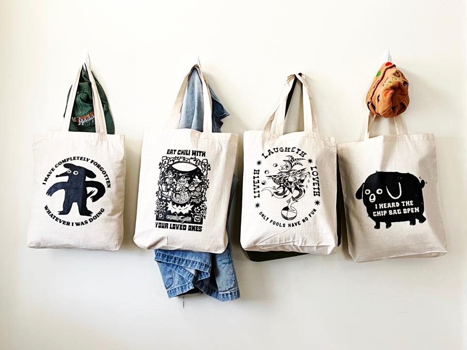 Sara McCandless Illustration’s whimsical and funny themed totes.