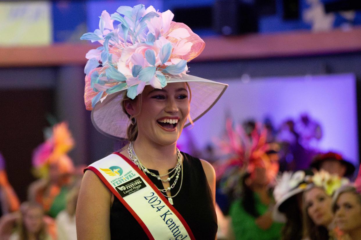 2024 Royal Court’s Laurel Riggs showcases hats designed by Kentucky Derby Museum’s featured milliners on Sunday, March 24, 2024 during the Kentucky Derby Museum Hat Showcase.