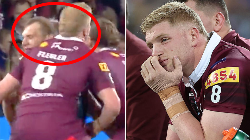 Seen here, Maroons prop Tom Flegler in State of Origin Game I.