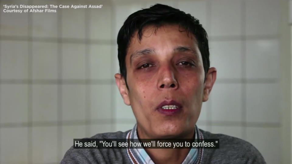 Mazan Alhummada, a human rights activist who was detained and tortured in Syria. (Screen capture from 'Syria’s Disappeared: The Case against Assad')